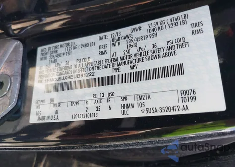 2014 Ford Escape Titanium из США, поврежденный, VIN 1FMCU9JX9EUB91222